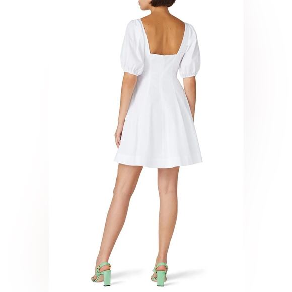 STAUD Laeila White Fit & Flare Short Puff Sleeves Mini Dress 10 - Picture 6 of 10